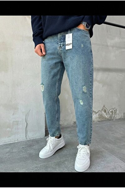 MADZEYMODA Denim Fabric Men's Blue Boyfriend Fit Ripped Detailed Jean Denim Pants Mz599