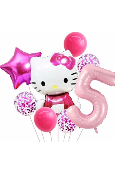 ALYA PARTİ Pembe Rakam Folyo Balonlu Hello Kitty Doğum Günü Seti