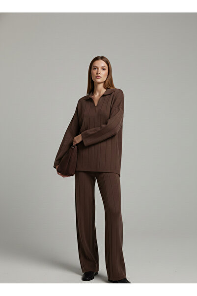 My Blog Brown Polo Neck Top and Bottom Set - 04588