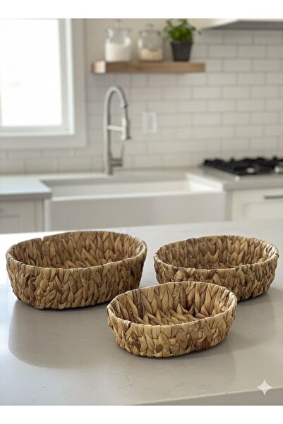 Coş Ev Mutfak سلة تنظيم بيضاوية من القش مكونة من 3 قطع