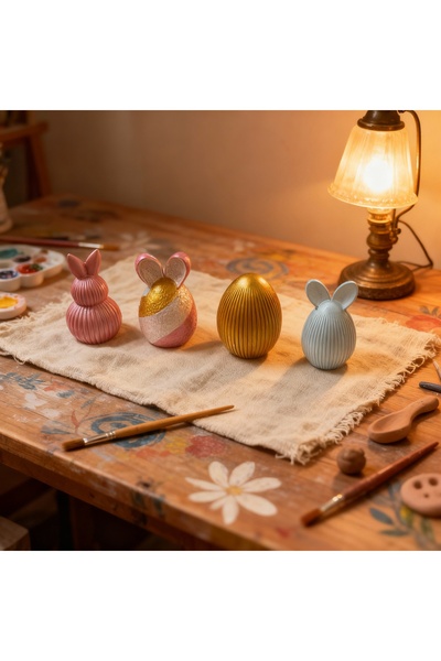 Axnur Renkli Dekoratif Dörtlü Paskalya Yumurtaları Biblo Seti
