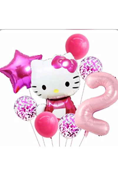 ALYA PARTİ Pembe Rakam Folyo Balonlu Hello Kitty Doğum Günü Seti