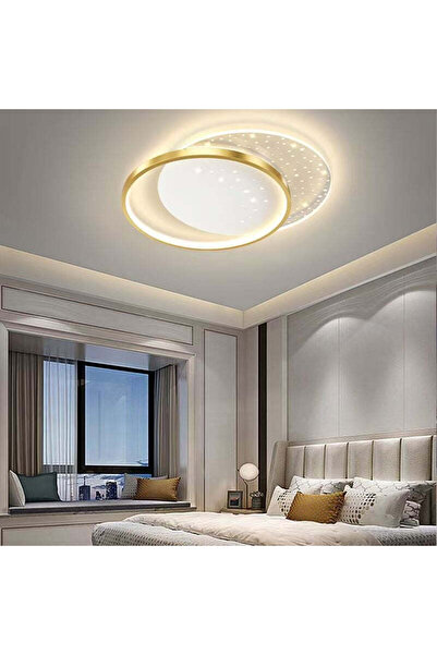 ALC-Shop Lustra LED cu telecomanda LUNARO 38W, 2 Cercuri, lumina Rece/Calda/Neutra, Dimabila, Auriu Alb