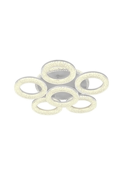 ALC-Shop Lustră LED FREJA cu Telecomandă, 90W, 3000K/4000K/6000K, Dimabil, Alb, Cristale, 6 Cercuri