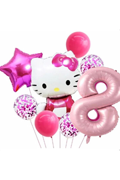 ALYA PARTİ Pembe Rakam Folyo Balonlu Hello Kitty Doğum Günü Seti