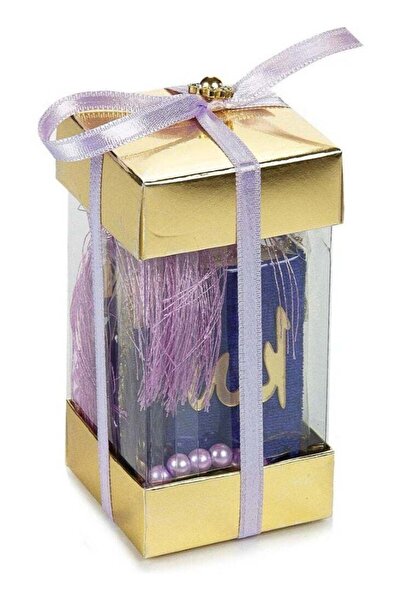 Generic Special Boxed Mini Velvet Covered Quran and Pearl Prayer Beads Set Purple