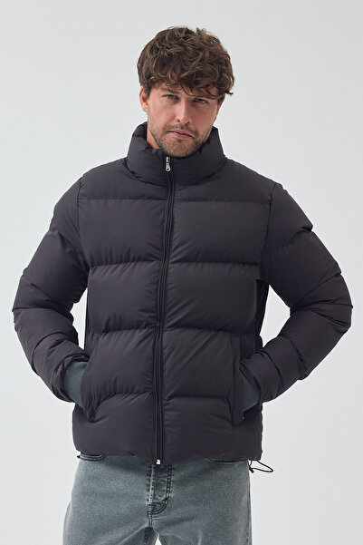 LEVEL HİGH Men's Hoodless Padded Winter Black Puff Coat
