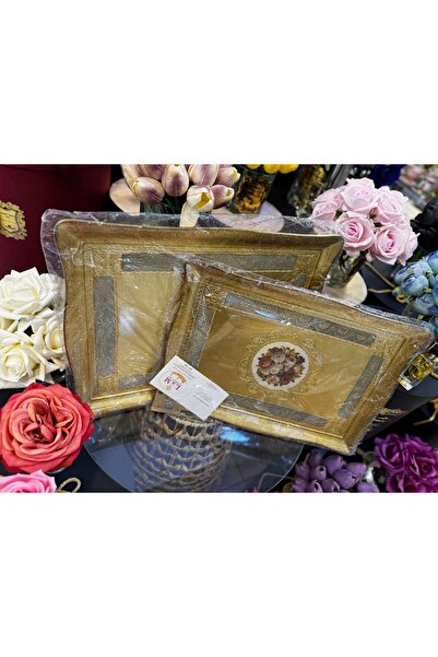 LM ESTERHOMEDECOR 2’li Orijinal İtalyan Gül ağacı tepsi 4-6 kişilik büyük boy...