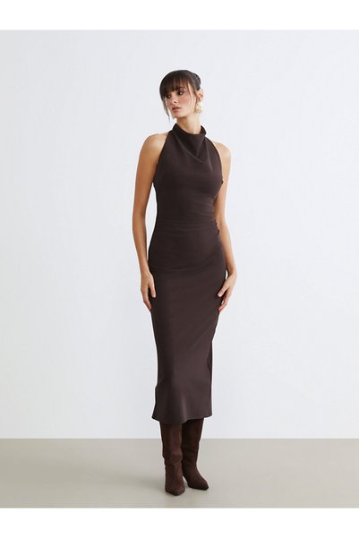 LC Waikiki Özmarka New Season Flowy Neckline Gathered Crepe Dress