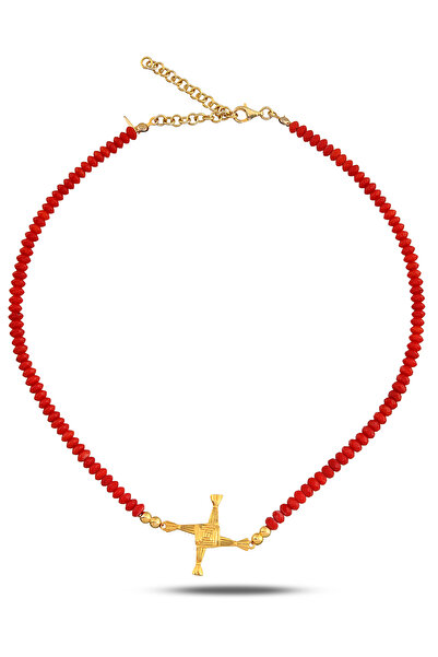 AİCHA JEWELLERY 925 Ayar Gümüş 18K Altın Kaplama Mercan Taşlı “Brigid Cross” ...