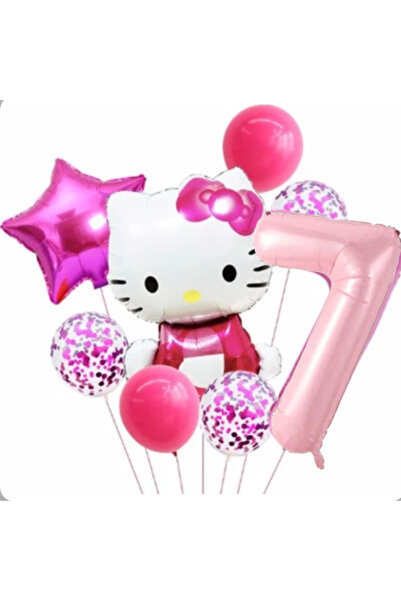 ALYA PARTİ Pembe Rakam Folyo Balonlu Hello Kitty Doğum Günü Seti