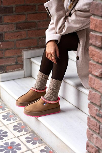 Yula Fashion Shoes Sabo Kadın Çift Renk Hafif Taban Finger Nakış Detaylı Kadın Yeni Sezon İçi Kürklü Terlik