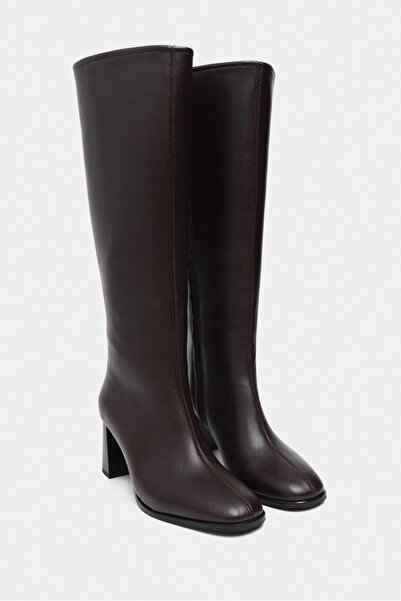 NİŞANTAŞI SHOES Bigop Brown Matte Blunt Toe Heeled Women's Boots