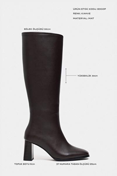 NİŞANTAŞI SHOES Bigop Brown Matte Blunt Toe Heeled Women's Boots