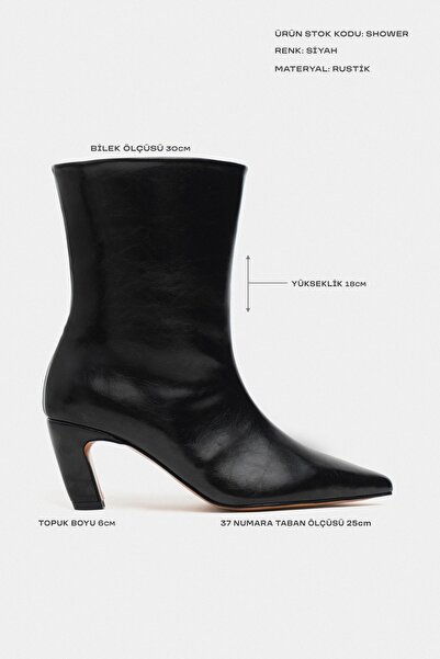 NİŞANTAŞI SHOES Shower Black Rustic Pattern Women's Heeled Boots