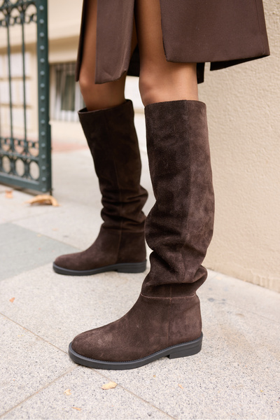 ANGELİNA JONES Γυναικείες μπότες VELAA ΚΑΦΕ ΑΠΟ ΓΝΗΣΙΟ ΔΕΡΜΑ ΣΟΥΕΤ ΛΑΣΤΙΧΟ ΣΟΛΑ