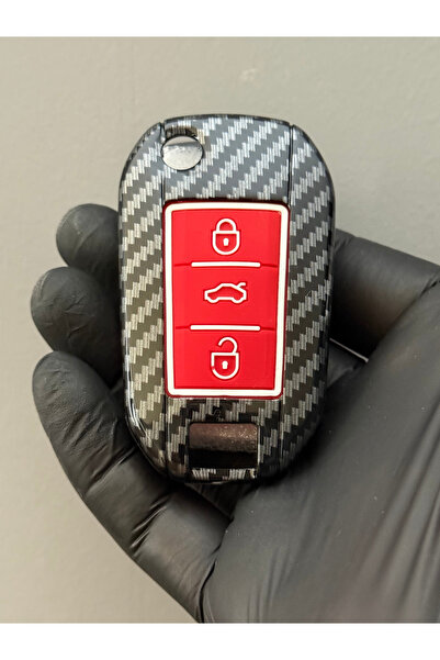 Mavi Keys Citroen Berlingo C-Elysee Peugeot 3008 5008 Opel 3 butoane Husa de protectie pentru telecomanda din fibra de carbon rosu