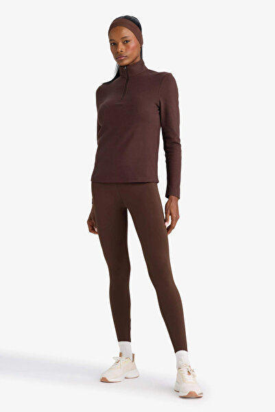 DeFacto F1687Axbn192 Brown Defactofit Standard Fit Mock Neck Athlete Sweatshirt