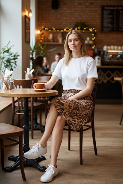 Pitti Women's Leopard Print Brown Cream Unlined Patterned Skirt 20857 a