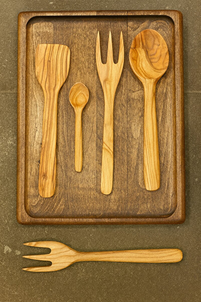 Efruz Ahşap Olive Wood Spoon Set Presentation Stand