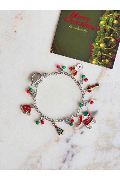 BURÇİN AKSESUAR سوار فضي اللون بتصميم عيد الميلاد