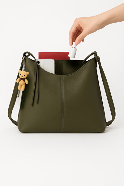 Av A Dos Large Size Women's Faux Leather Shoulder Bag with Teddy Bear, Can Be Used as a Shoulder or Backpack