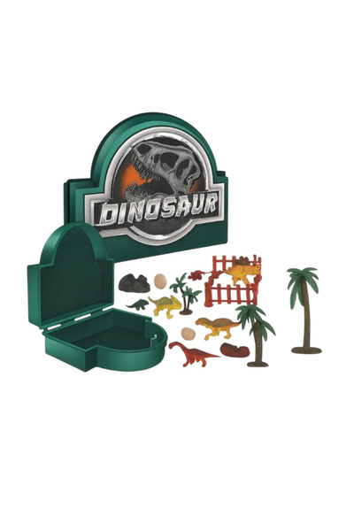 OEM Set dinozauri cu cutie tematică – 19x14 cm, figurine mini, accesorii și d...