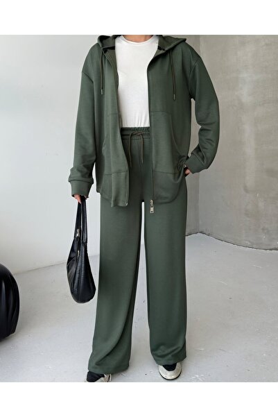 MODA CESE طقم بغطاء للرأس مصنوع من قماش المودال مع سحاب معدني مناسب للملابس ا...