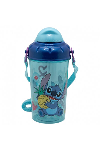 Lilo & Stitch Plastic bottle with straw and strap, 465 ml