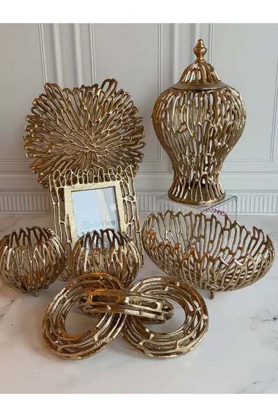 city gold 7 PARÇA PİRİNÇ ESKİTME GOLD SALON SETİ