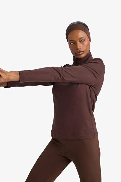 DeFacto F1687Axbn192 Brown Defactofit Standard Fit Mock Neck Athlete Sweatshirt