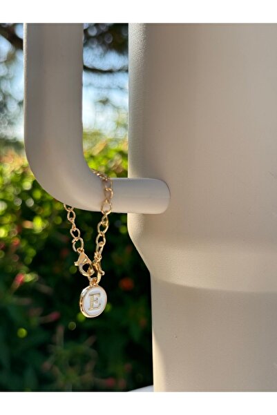 YuccaCo Accessorize Your Life White Thermos Compatible Accessory with Letter E/Letter E Thermos Charm/Letter Thermos Ornament