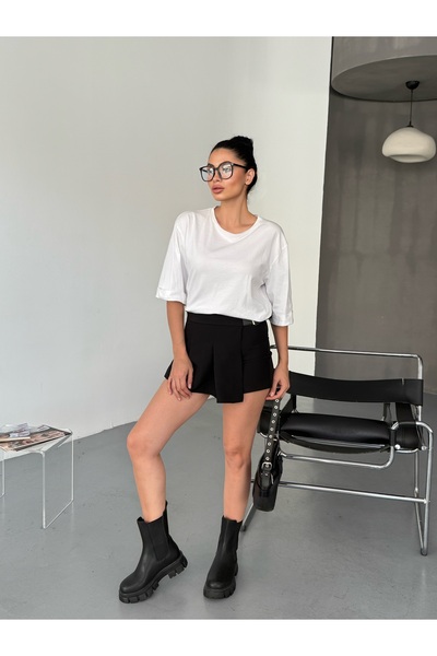 LB Laluna Butik Women's Belt Detailed Pleated Skirt with Shorts on the Back