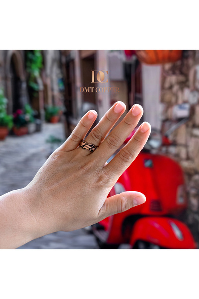 DMT COPPER HOME Handmade Braided Copper Ring, Adjustable, Antique Rustic Design, Red Gift Ku
