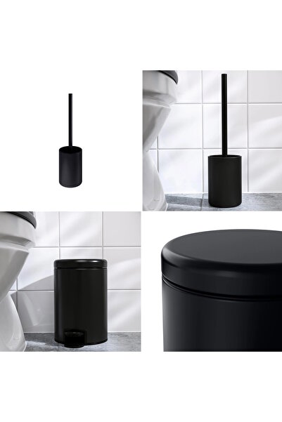 IKEA 2'li Banyo Seti Çöp Kutusu 3 lt ve Tuvalet Fırçası 38 cm Siyah