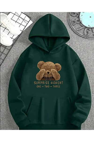 Elvino Surprise Moment Teddy Bear με τύπωμα Γυναικεία/Ανδρικά Unisex oversized με κουκούλα Φούτερ με με κουκούλα κλωστές