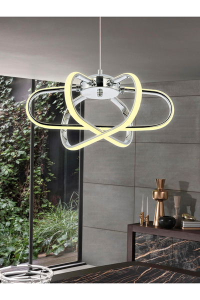 IŞILAY AYDINLATMA Elvan Krom Sarkıt (3renk Işık) Modern Led Avize Salon/ Otur...