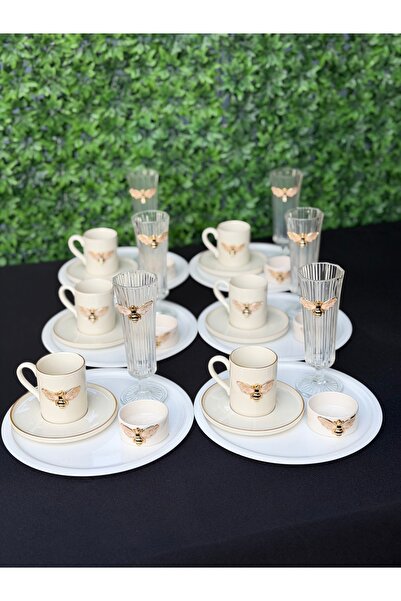 Hediye Köşkü 6 Kişilik Bal Arısı Özel Üretim 30 parça Kahve Sunum Seti