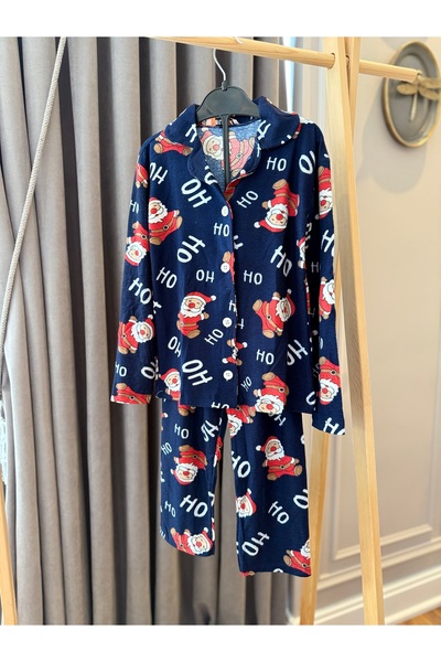 Baby Aden New Year's Christmas Santa Claus Pajama Party Ribbed Knit Girls' Pajama Set with Teddy Bear