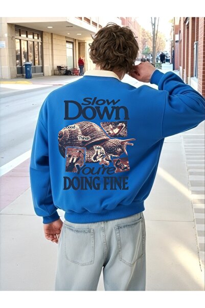 ArtYus Unisex Long Sleeve Slow down Transfer Printed Plus Size Crew Neck Sweatshirt