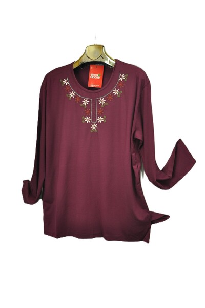 elma abone Plus Size Combed Cotton Embroidered Blouse
