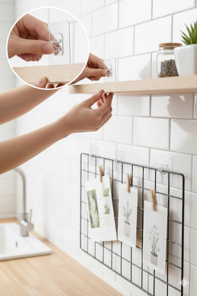 EUROLUXE Şeffaf Güçlü Yapışkanlı Raf Tutucu Klips Askı | Delmeden İz Bırakmad...