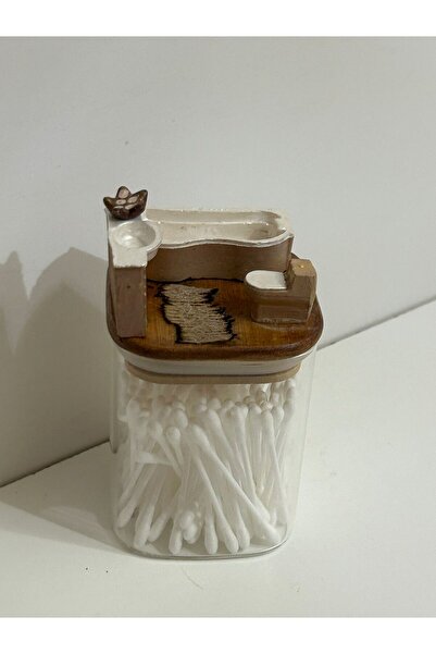 EVCİDİZAYN BANYO SETİ TEMALI ALÇI SERAMİK SÜSLEMELİ KAVANOZ