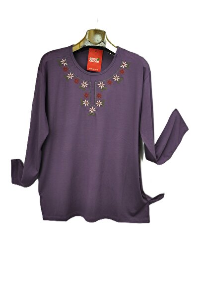 elma abone Plus Size Combed Cotton Embroidered Blouse