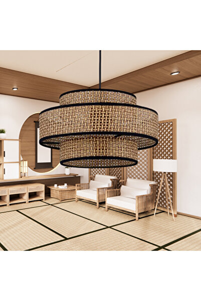 Art&Gift Otantik Trio Metal Kasalı Kahve Hasır Kaplama Rattan Salon Avize Üç ...