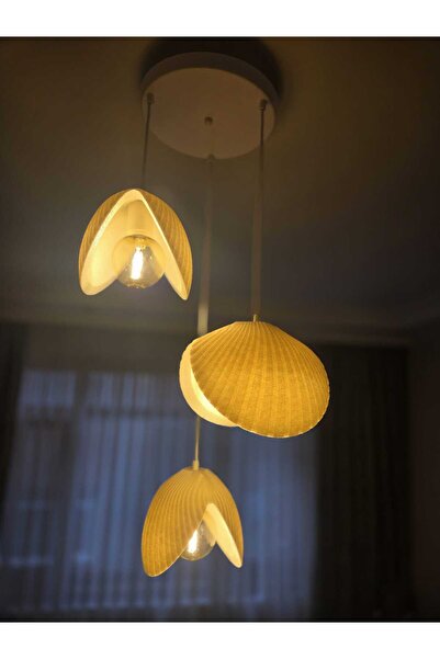 FEST DESİGN 3LÜ Sarkıt İstiridye Avize Bohem İskandinav Görünüm Beton Dokulu ...