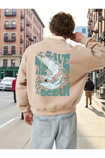 ArtYus Tricou unisex cu mânecă lungă Save The Ocean Transfer cu imprimeu Mări...