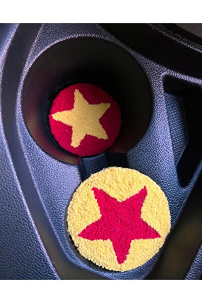 ETİK AKSESUAR El yapımı Bardak altlığı punch Sarı Kırmızı 2 li oto aksesuar