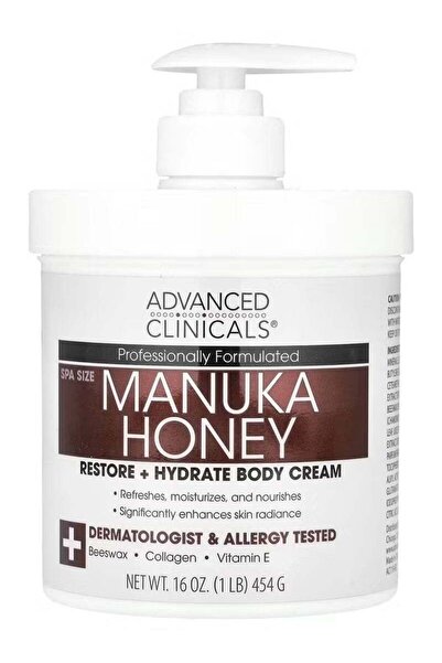 Advanced Clinicals Manuka Honey Restoring & Moisturizing Body Cream, 16 oz (4...
