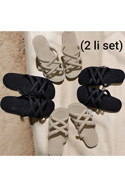 MİRAYPAZARLAMA (Set of 2) Non-Slip Sole Home Street Beach Slippers Narrow Fit